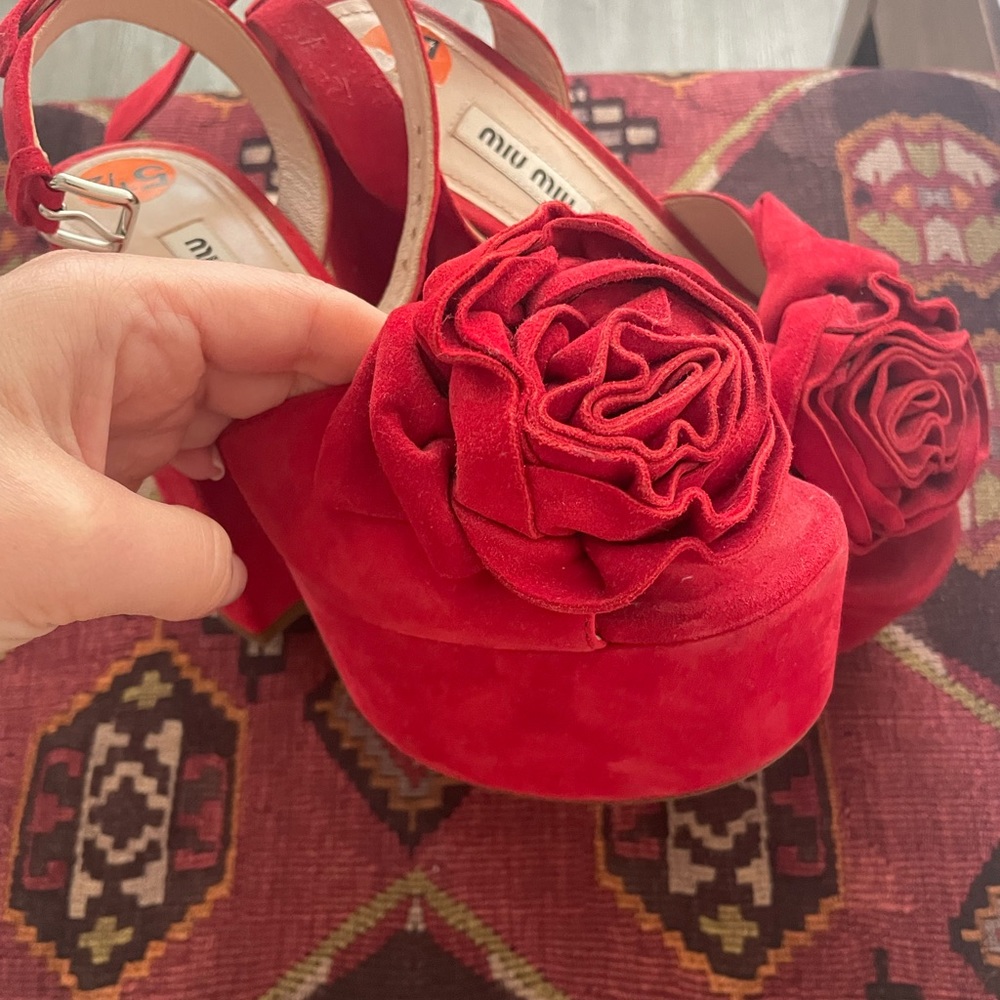Miu Miu Red Platform Heels - image 3